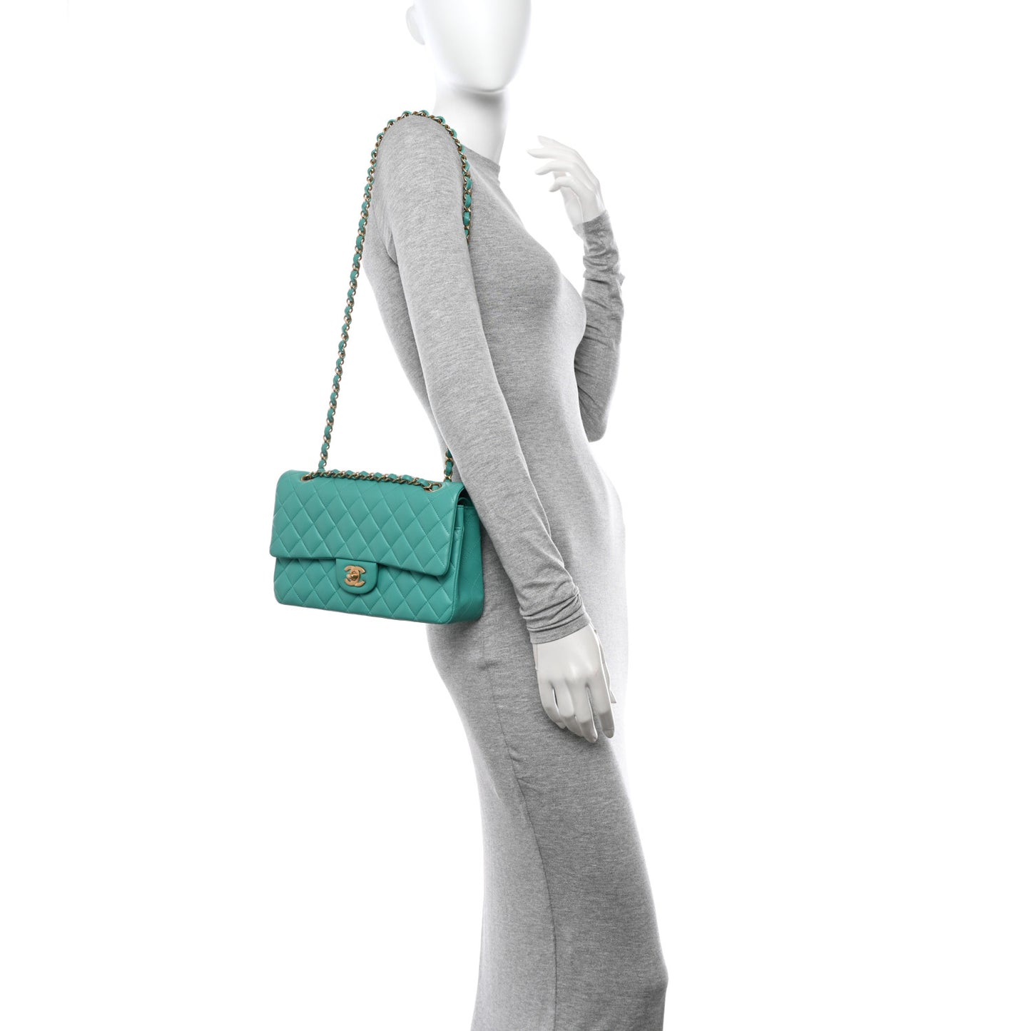 Lambskin Quilted Medium Double Flap Green