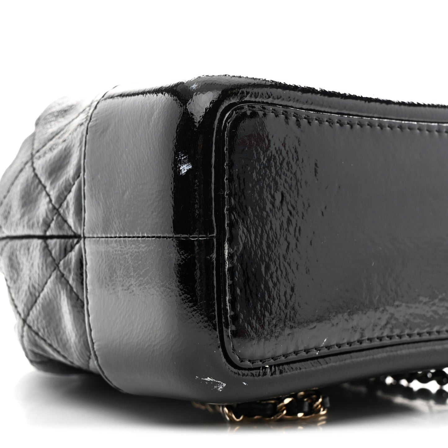 Patent Goatskin Quilted Small Gabrielle Backpack Black