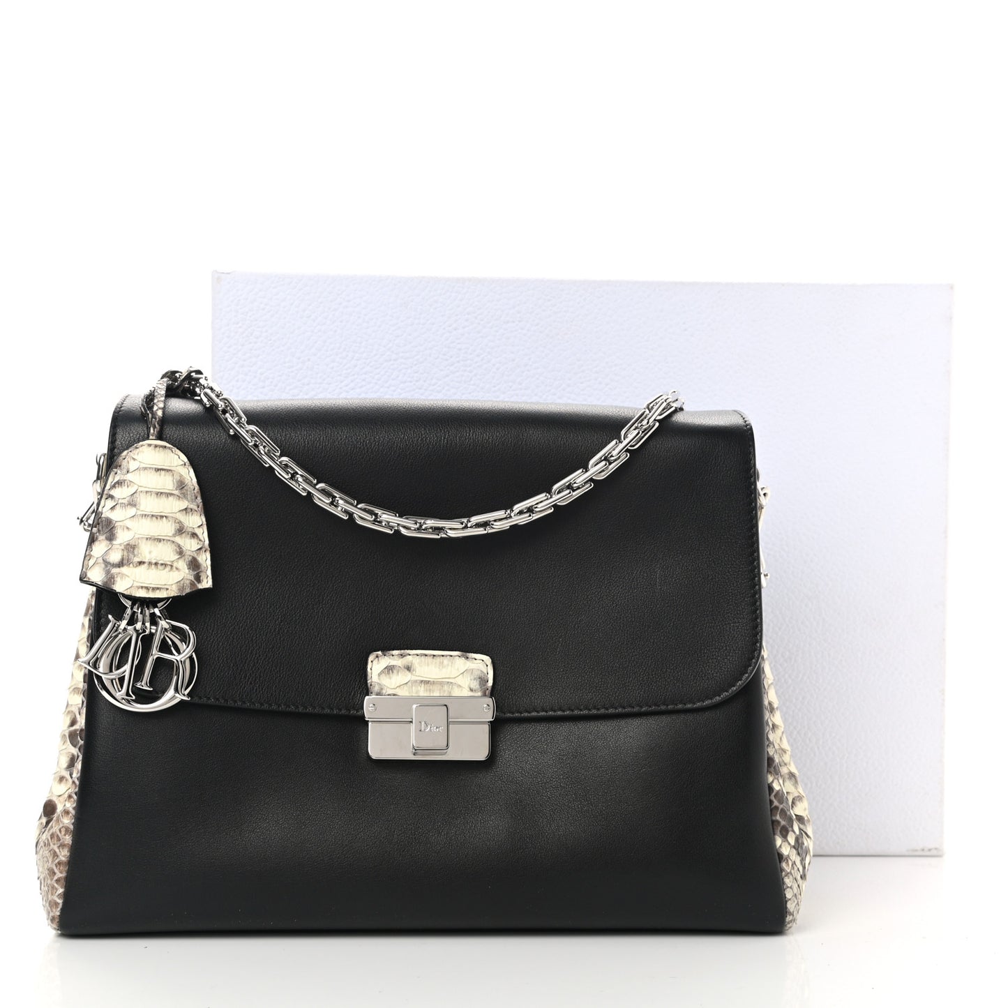 Calfskin Snakeskin Small Diorling Black