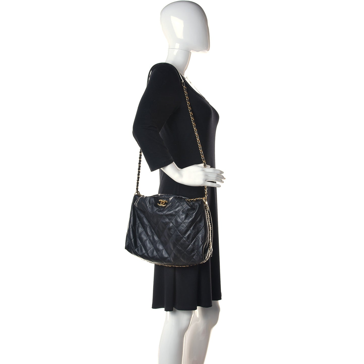 Calfskin Quilted Coco Shelter Bowling Bag Black