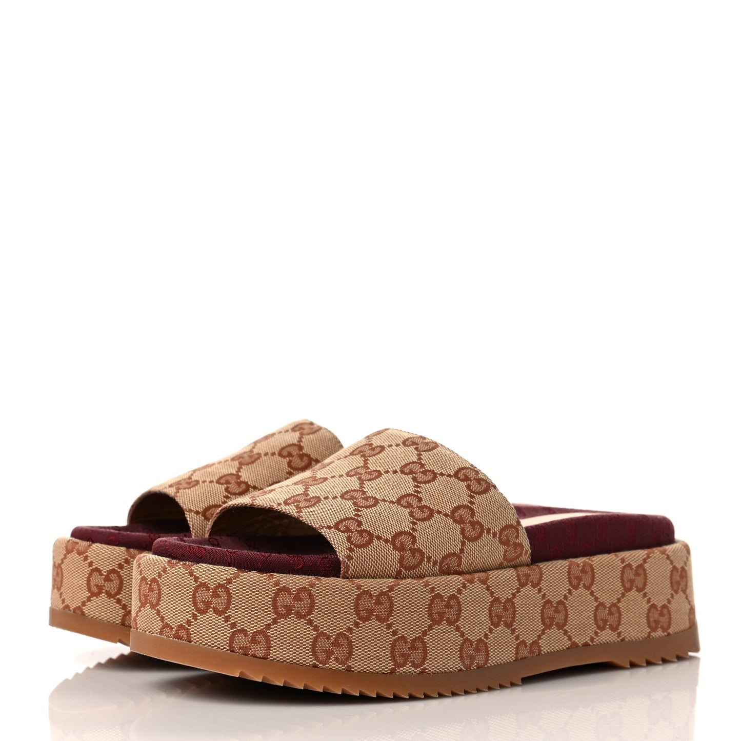 Canvas GG Monogram Angelina Platform Slide Sandals 36.5 Beige Ruggine