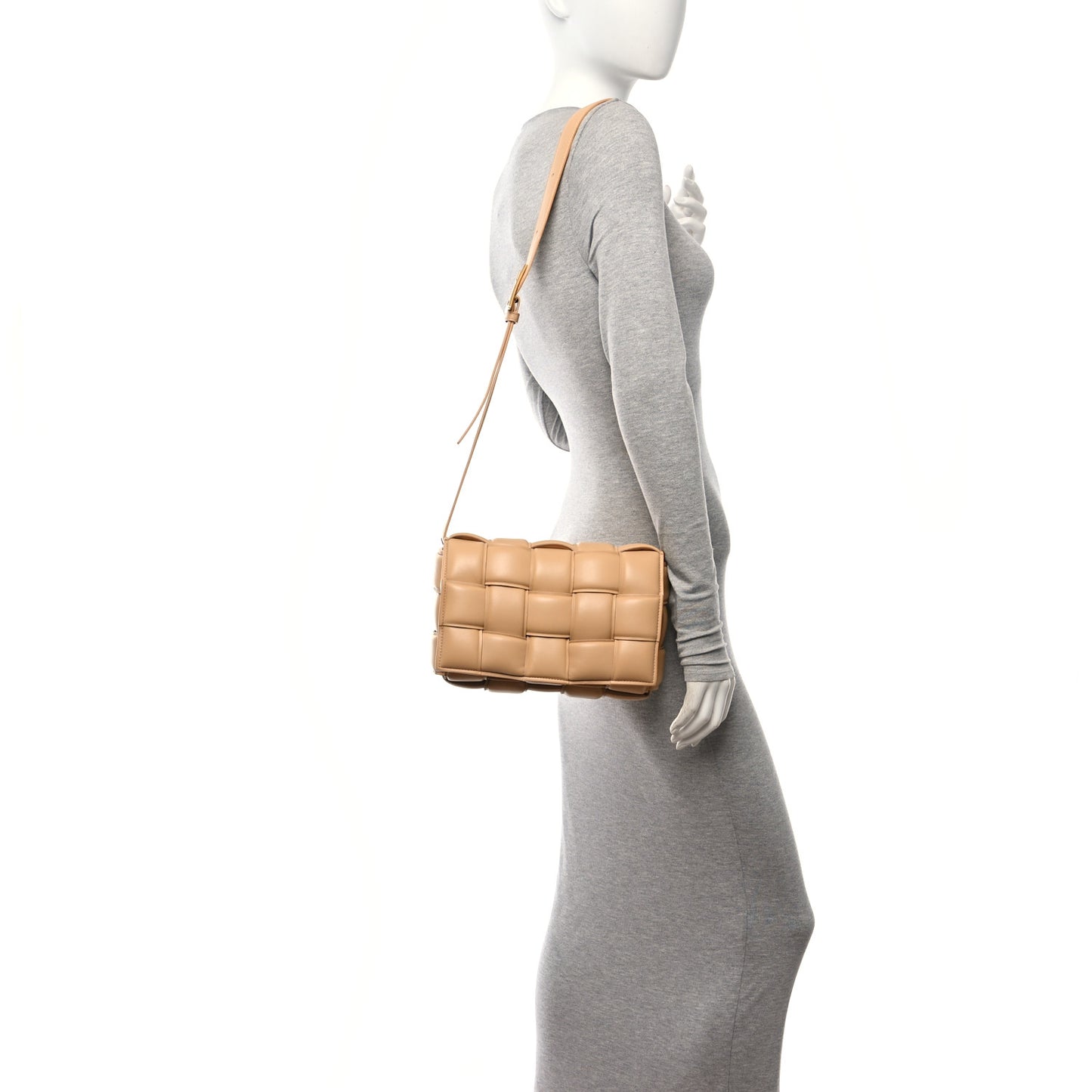 Nappa Maxi Intreccio Padded Cassette Crossbody Bag Almond