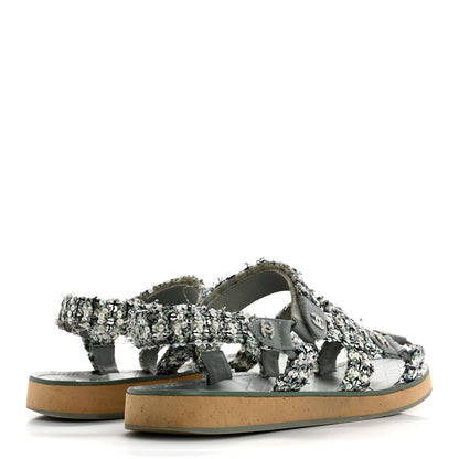 Chanel Tweed Sequin Crystal CC Sandals 40 Blue Multicolor 5 of 12