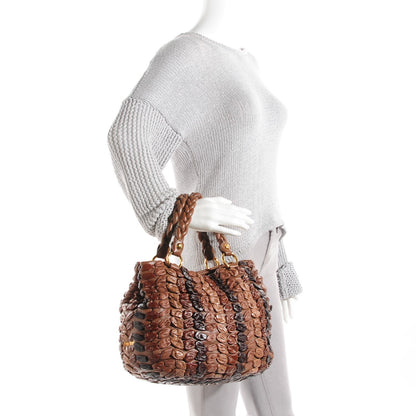Miu Miu Lambskin Woven Satchel Brown 2 of 9