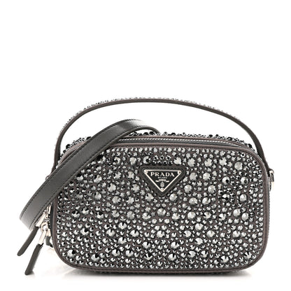 Prada Satin Crystal Metal Triangle Logo Odette Crossbody Fumo 1 of 10