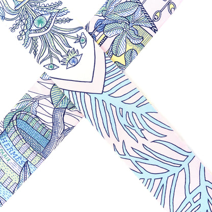Hermes Silk La Danse Des Amazones Twilly Rose Pale Bleu Jaune 2 of 5