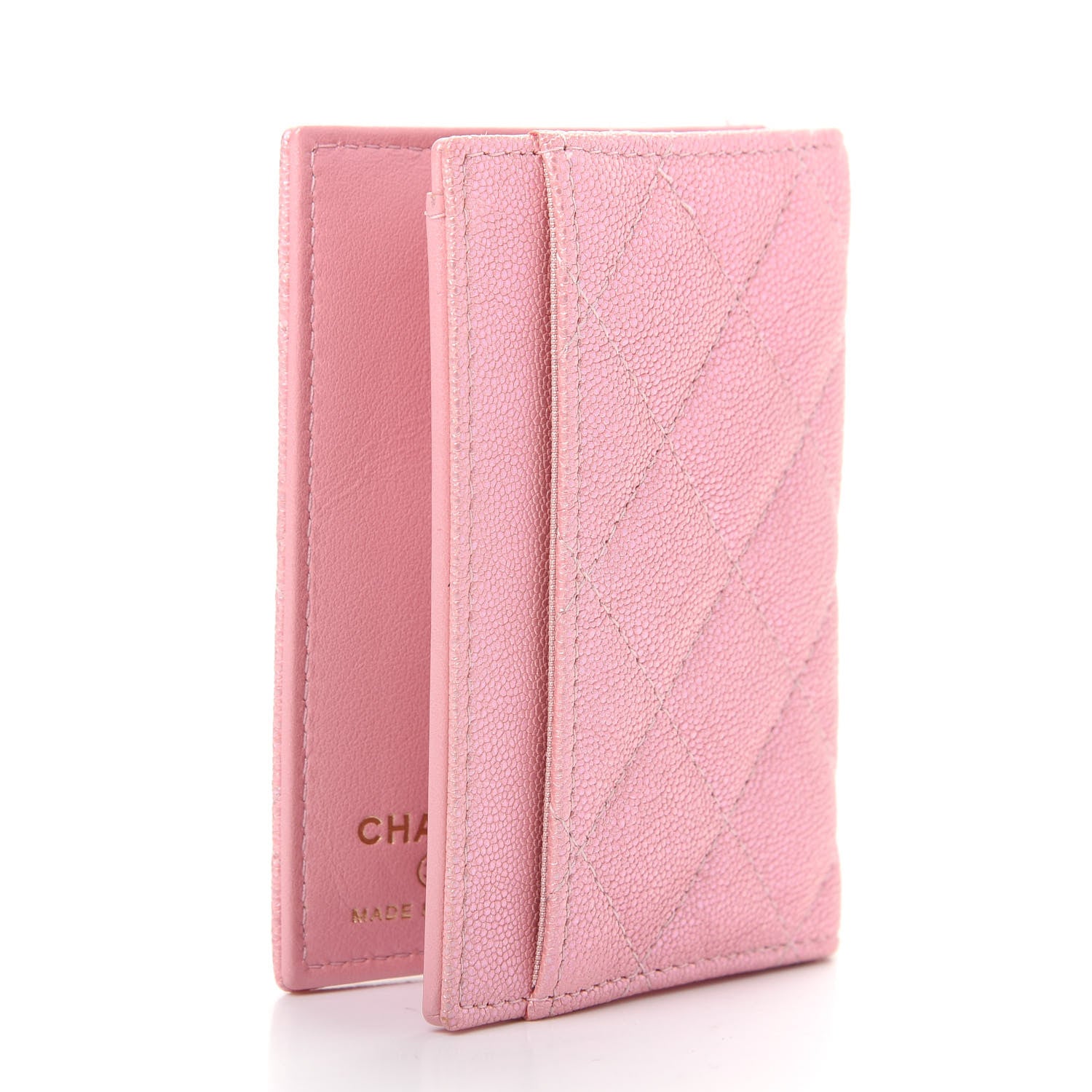 Chanel Iridescent Caviar Quilted Card Holder Wallet Rose Pink 3 of 8
