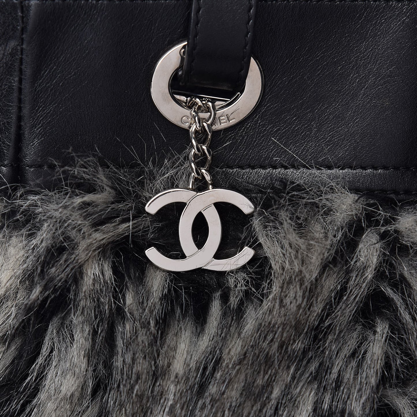 Calfskin Fantasy Fur Shopper Tote Black