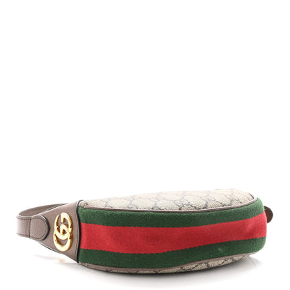 Gucci GG Supreme Monogram Textured Calfskin Web Mini Ophidia Half Moon Hobo Beige Ebony New Acero 4 of 10