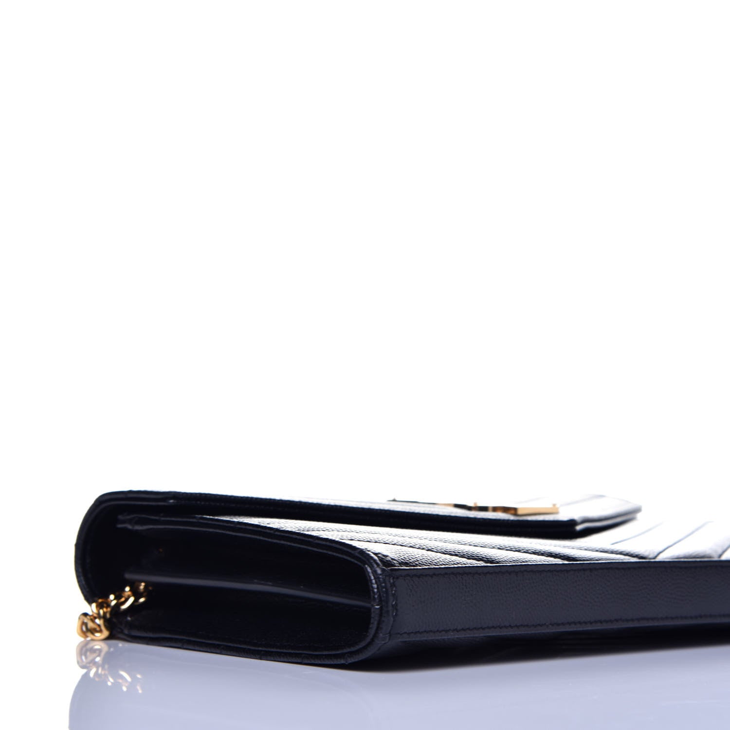 Saint Laurent Grain De Poudre Matelasse Chevron Monogram Chain Wallet Black 5 of 9