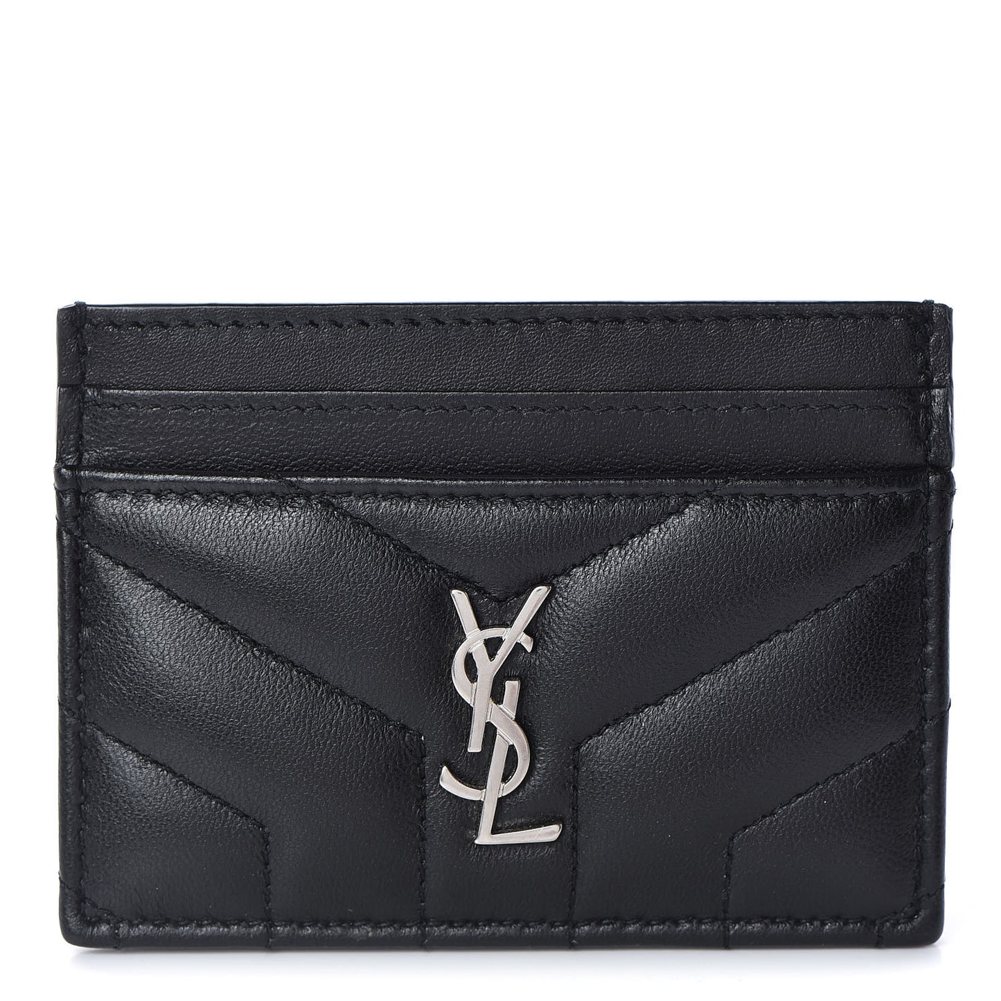 Calfskin Y Quilted Monogram LouLou Credit Card Case Black