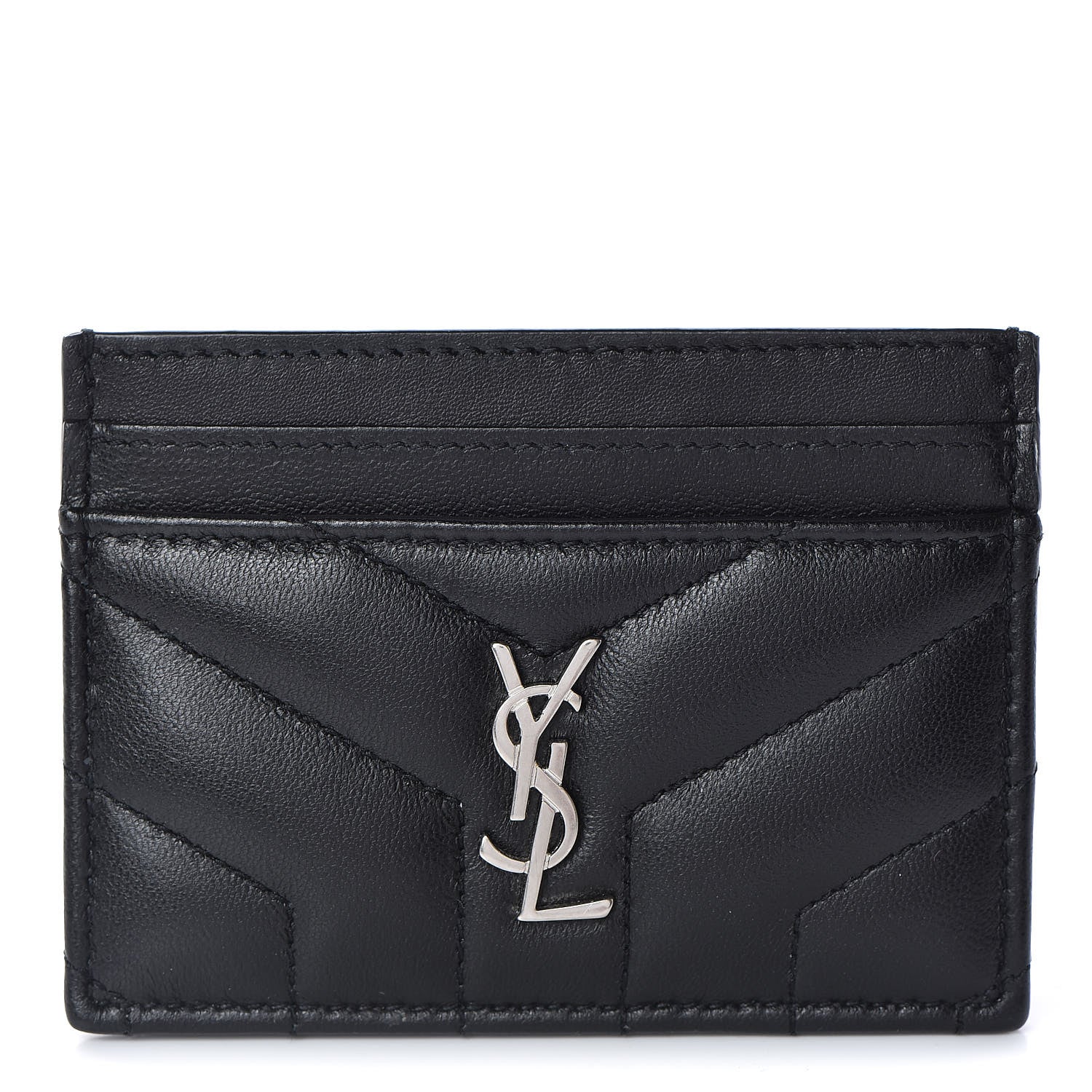 Saint Laurent Calfskin Y Quilted Monogram LouLou Credit Card Case Black 1 of 8