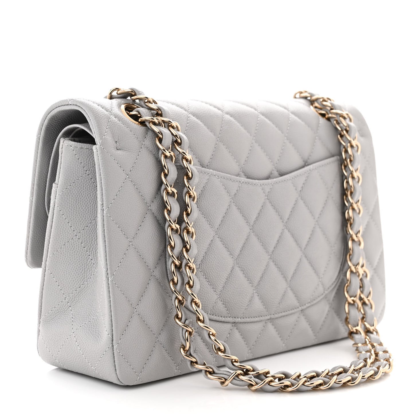 Caviar Quilted Medium Double Flap Grey