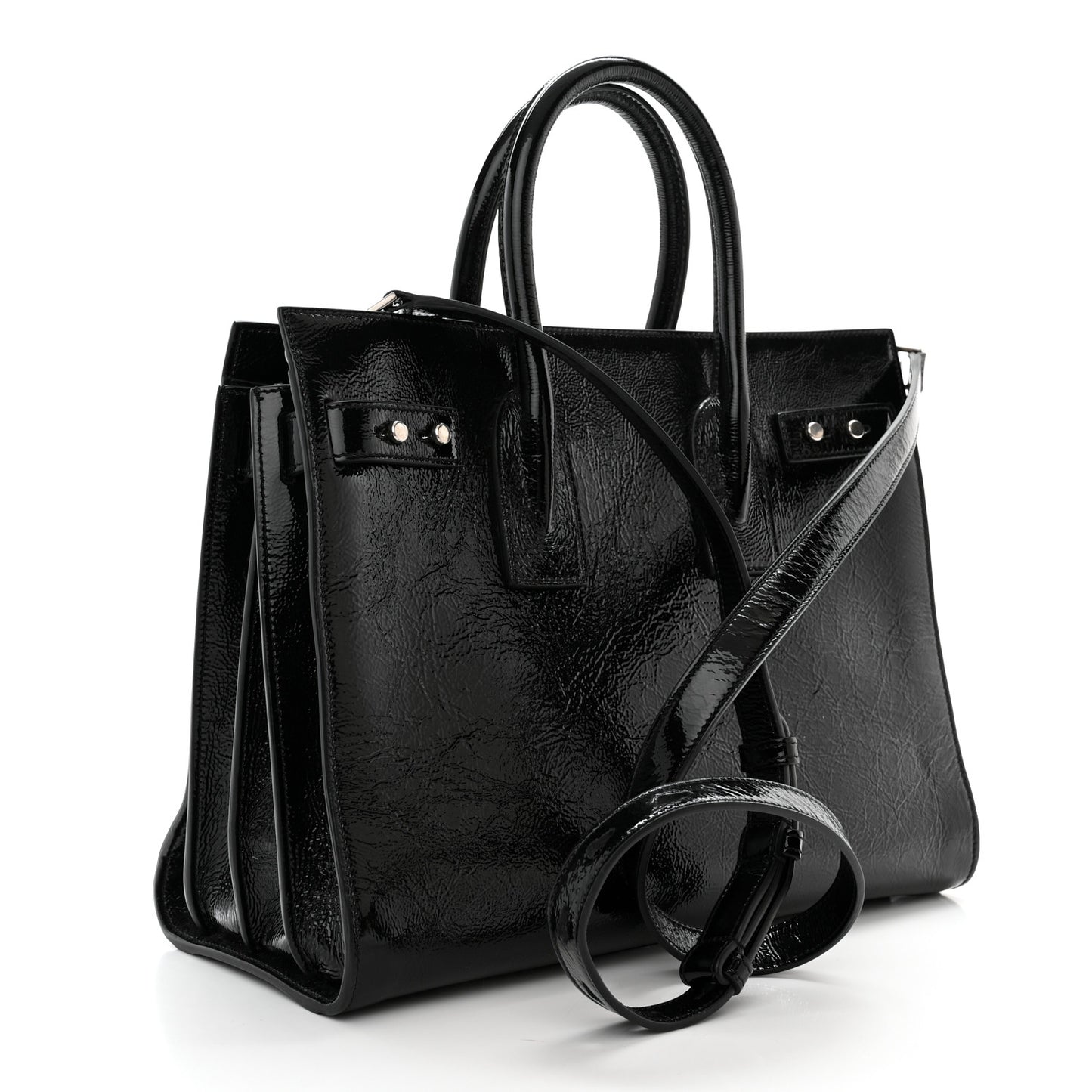 Textured Patent Calfskin Small Sac De Jour Black