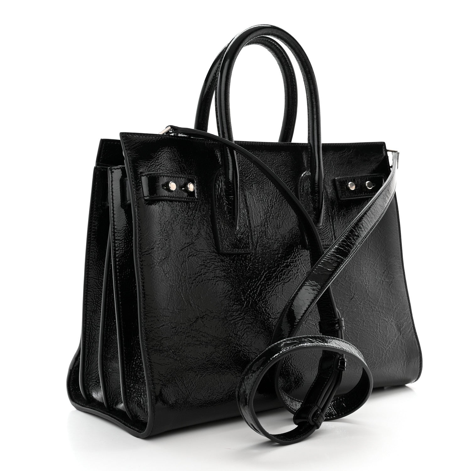 Saint Laurent Textured Patent Calfskin Small Sac De Jour Black 3 of 11