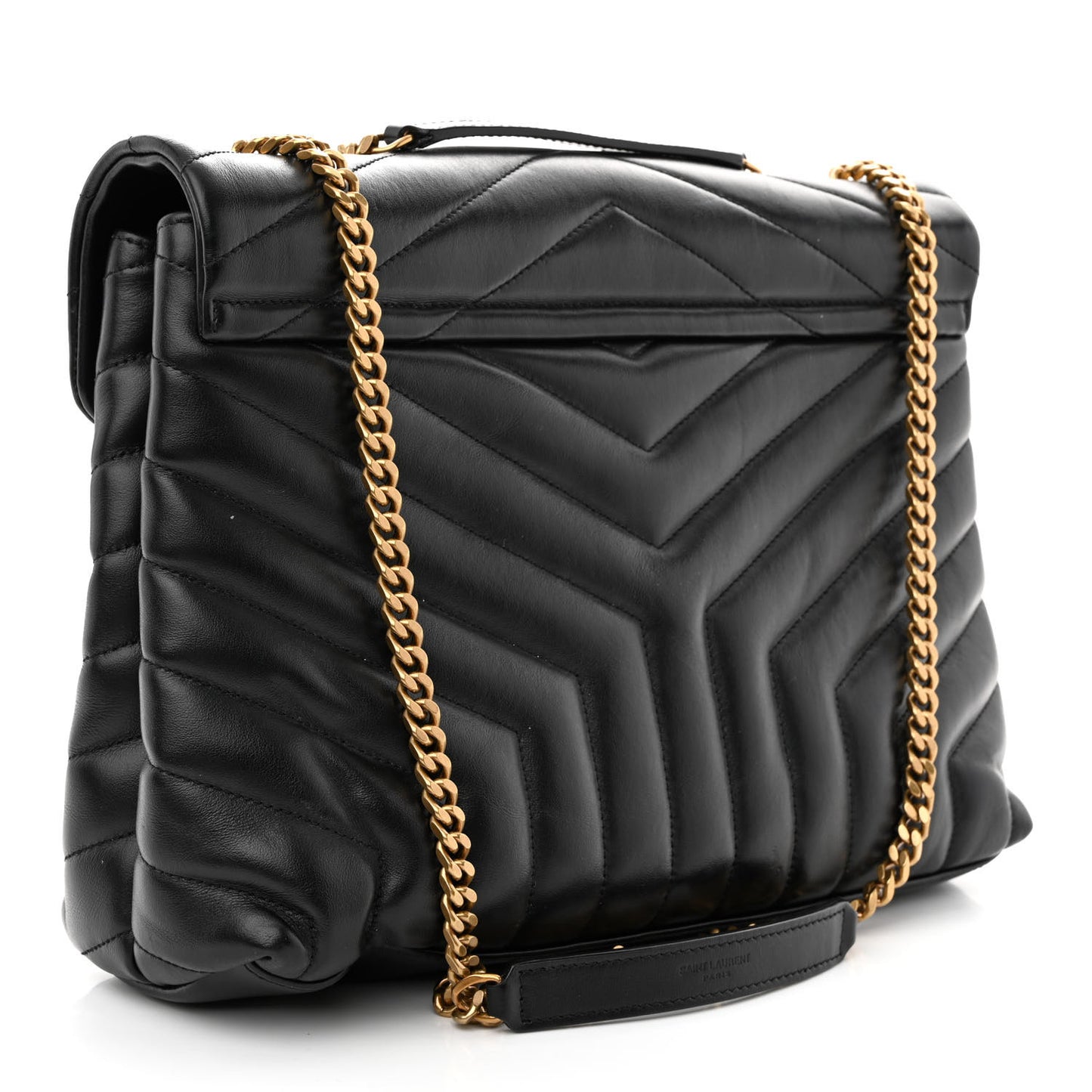 Calfskin Y Quilted Monogram Medium Loulou Chain Satchel Black