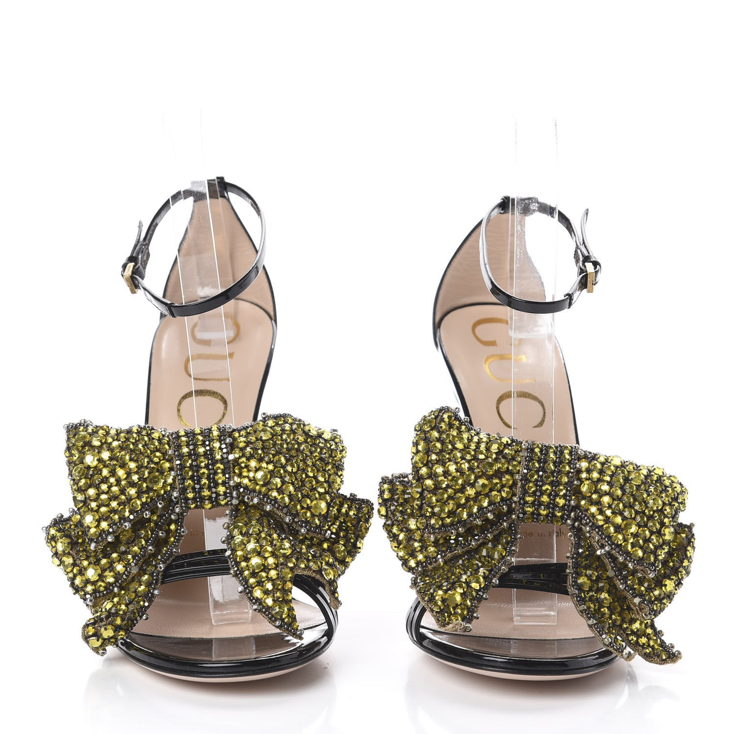 Patent Crystal Removable Bow Sandals 37 Black