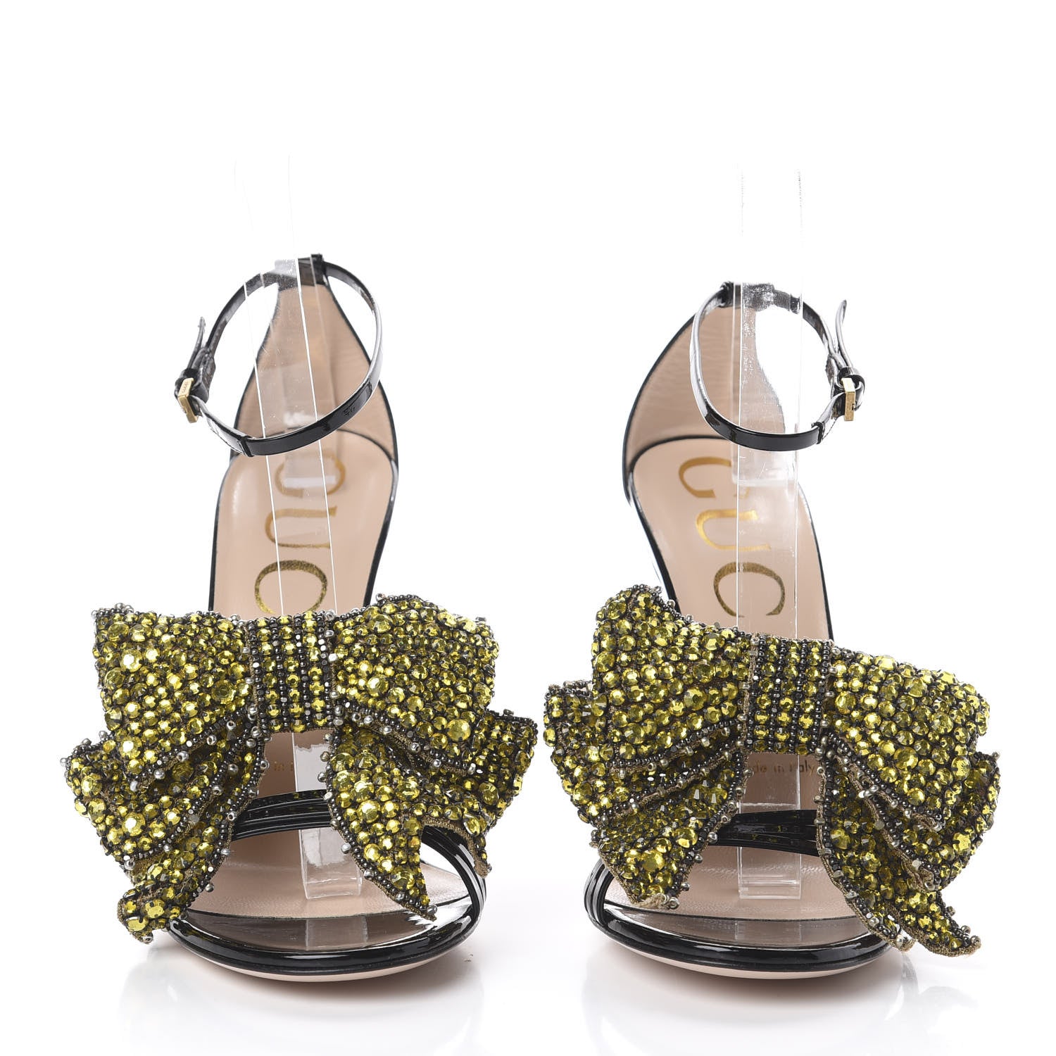 Gucci Patent Crystal Removable Bow Sandals 37 Black 2 of 8