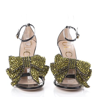 Gucci Patent Crystal Removable Bow Sandals 37 Black 2 of 8
