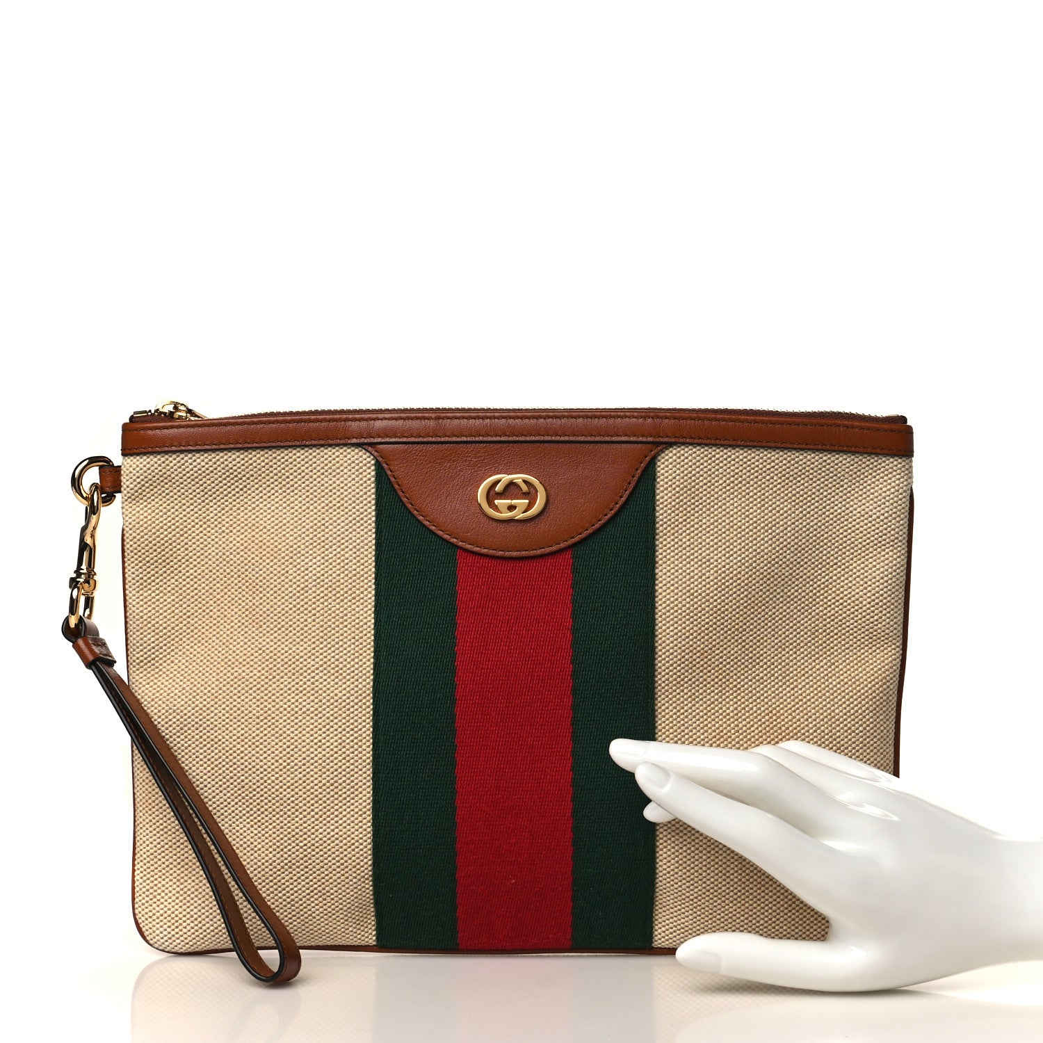 Gucci Vintage Canvas Web Pouch Sand Cuir 2 of 7