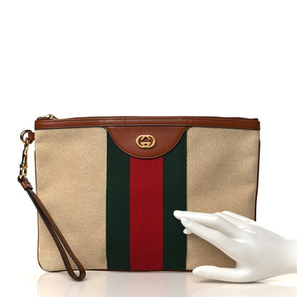 Gucci Vintage Canvas Web Pouch Sand Cuir 2 of 7