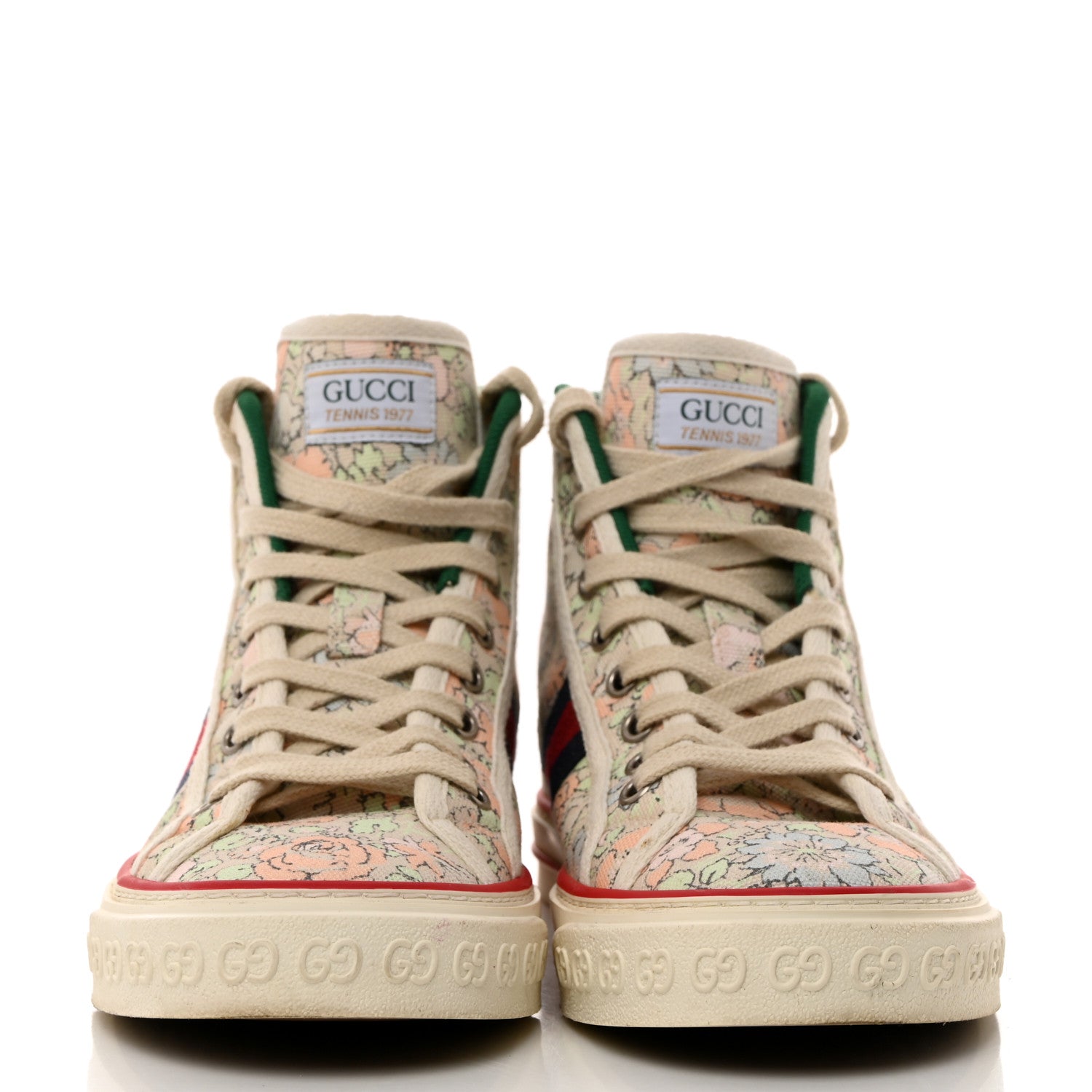 Gucci X LIBERTY OF LONDON Canvas Web Tracy Print Womens 1977 Tennis High Top Sneakers 37 Mint Peach Mystic White 2 of 7