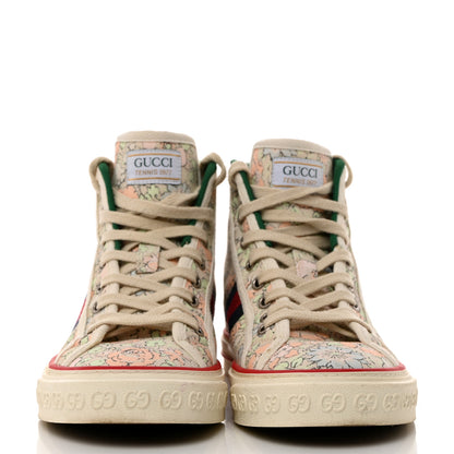 Gucci X LIBERTY OF LONDON Canvas Web Tracy Print Womens 1977 Tennis High Top Sneakers 37 Mint Peach Mystic White 2 of 7