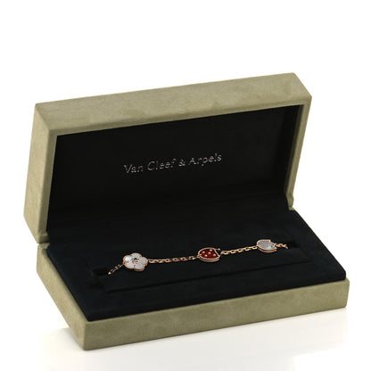 Van Cleef & Arpels 18K Rose Gold Carnelian Mother of Pearl Onyx 5 Motifs Lucky Spring Bracelet 5 of 6