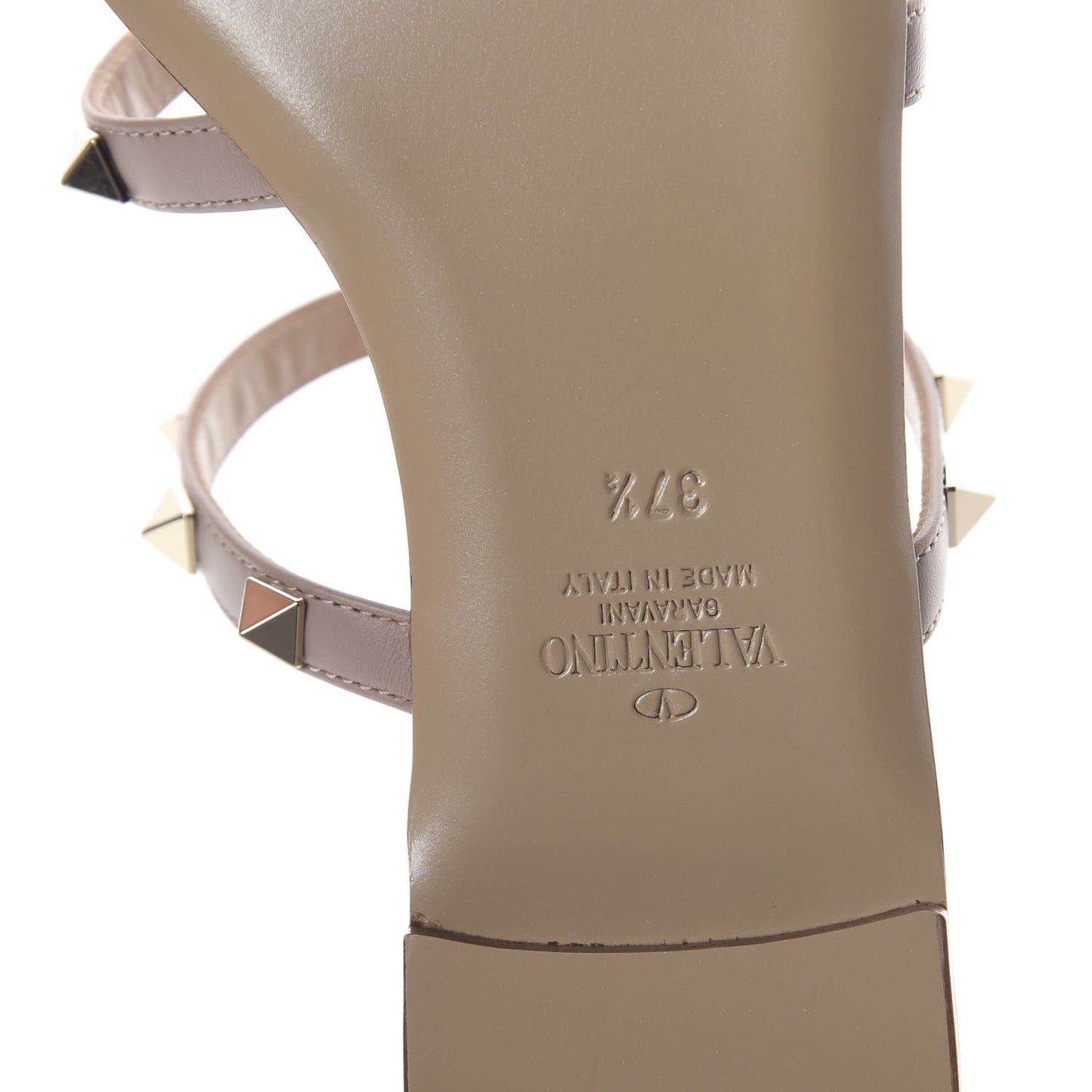 Calfskin Rockstud Caged Flat Slide Sandals 37.5 Poudre