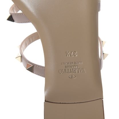 Valentino Garavani Calfskin Rockstud Caged Flat Slide Sandals 37.5 Poudre 6 of 7