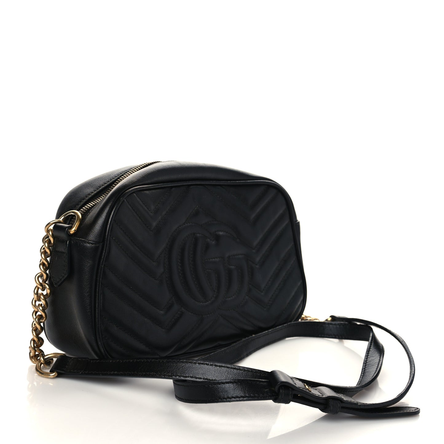 Calfskin Matelasse Small GG Marmont Chain Shoulder Bag Black