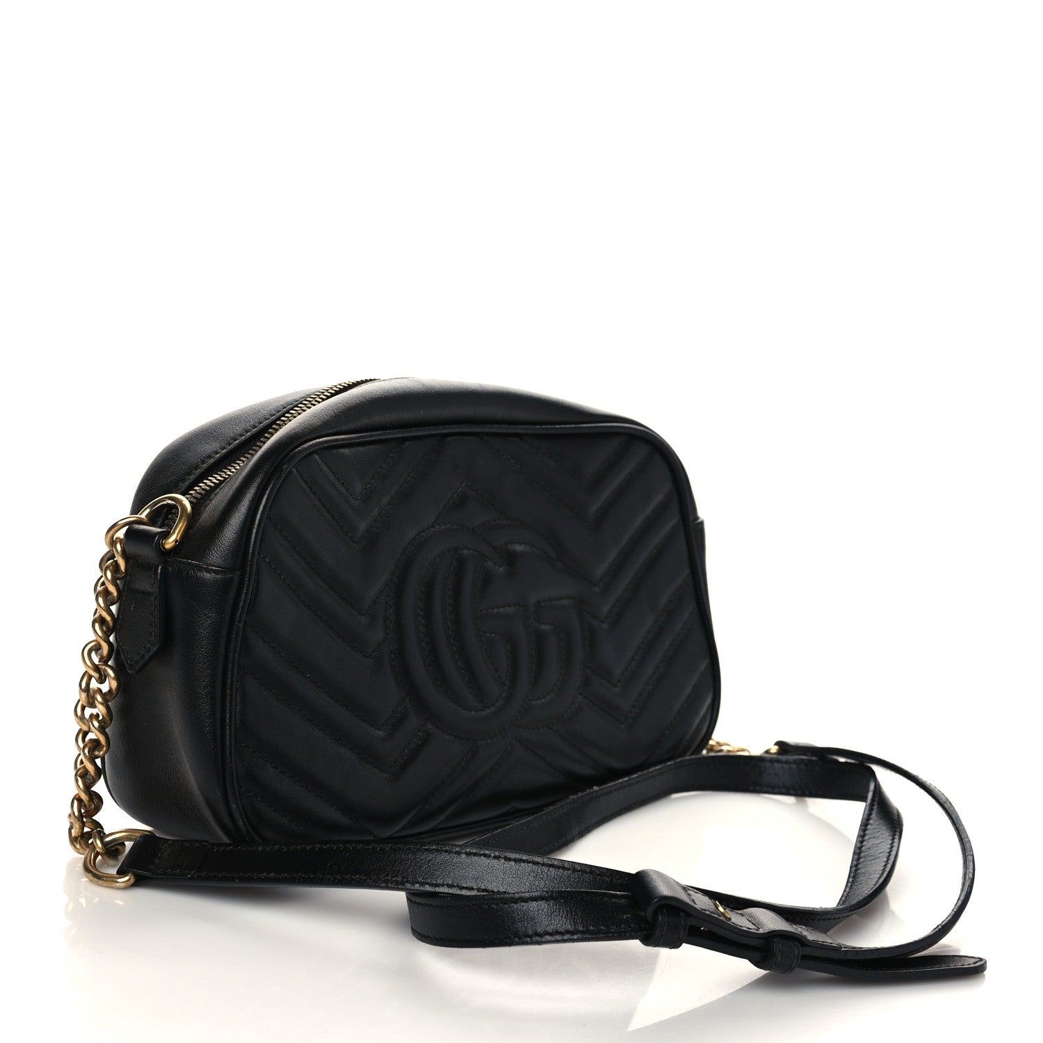 Gucci Calfskin Matelasse Small GG Marmont Chain Shoulder Bag Black 3 of 7