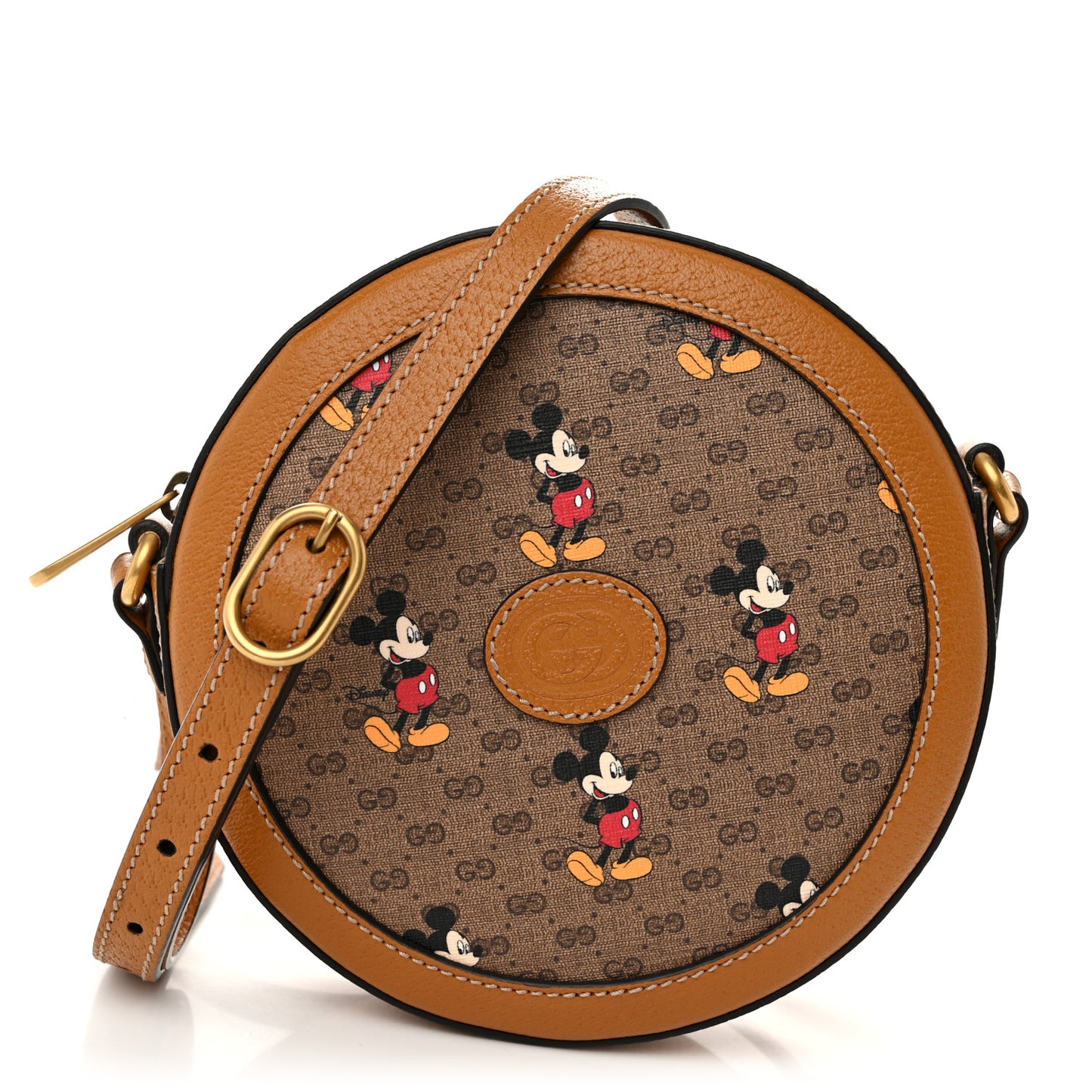 X DISNEY Mini Vintage GG Supreme Monogram Mickey Mouse Round Shoulder Bag Beige Vintage Sun Oil