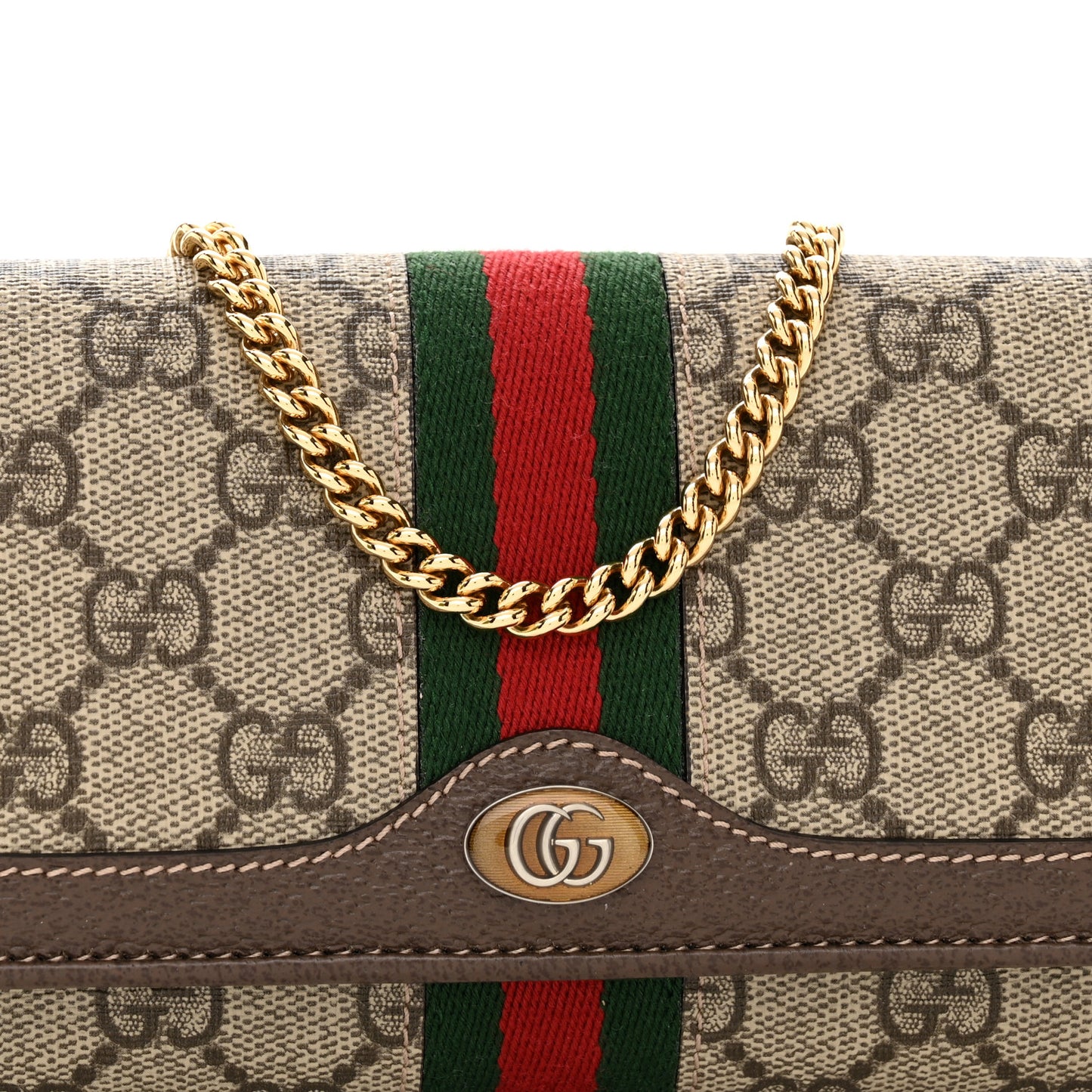 GG Supreme Monogram Web Ophidia Wallet On Chain Brown