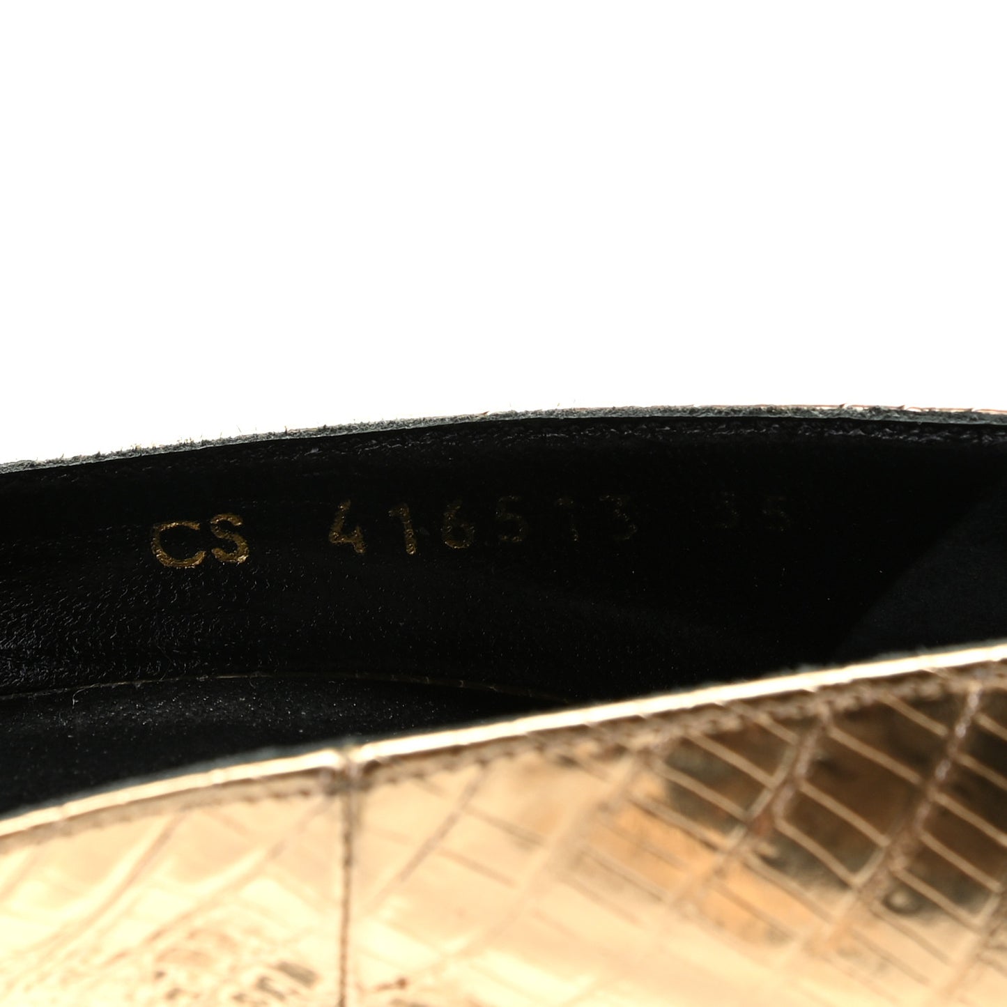 Metallic Lizard Calfskin Embossed Janis 105 Escarpin Cut Out Pump 35 Pale Gold