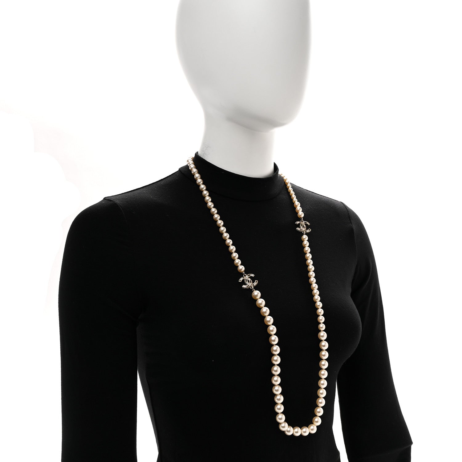 Chanel Baguette Crystal Pearl CC Long Necklace Black Gold 2 of 8