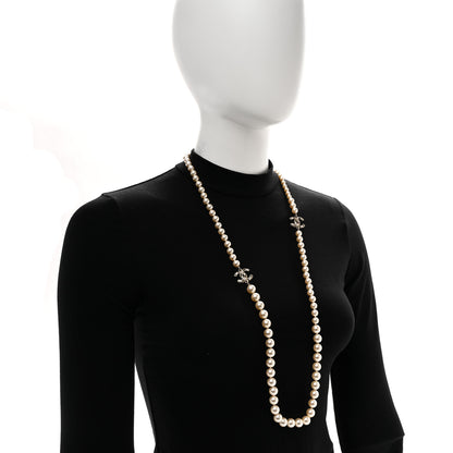 Chanel Baguette Crystal Pearl CC Long Necklace Black Gold 2 of 8