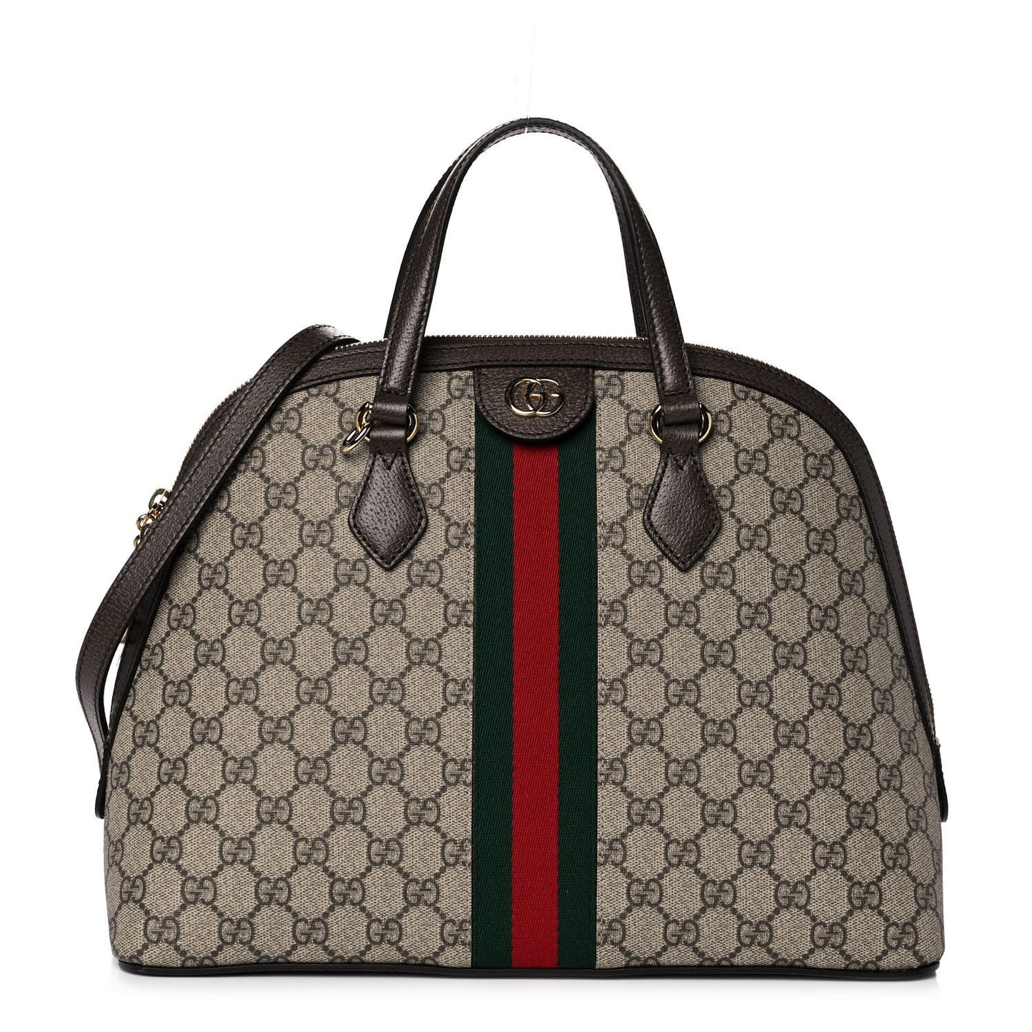 GG Supreme Monogram Web Medium Ophidia Top Handle Dome Bag Brown