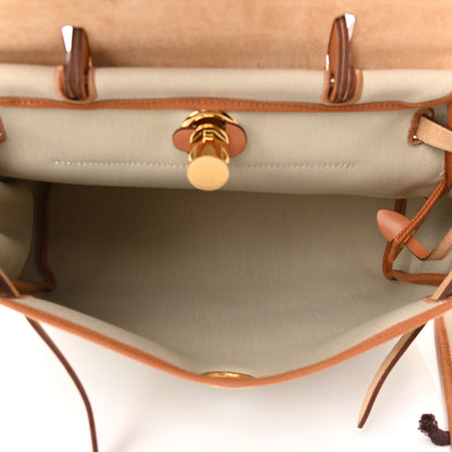 Hermes Military Toile Vache Hunter Herbag Zip Retourne 31 PM Beton Naturel 7 of 11