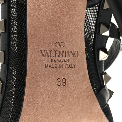 Valentino Garavani Mesh Calfskin Rockstud Ankle Strap 100mm Pumps 39 Black 6 of 7