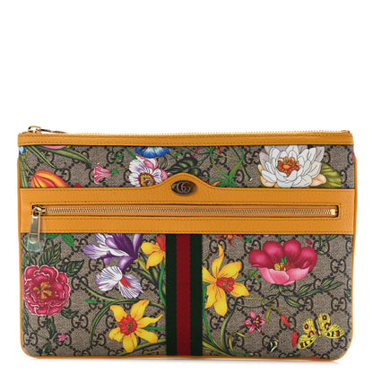 Gucci GG Supreme Monogram Flora Large Ophidia Pouch Clutch Beige Multicolor Crop 1 of 7