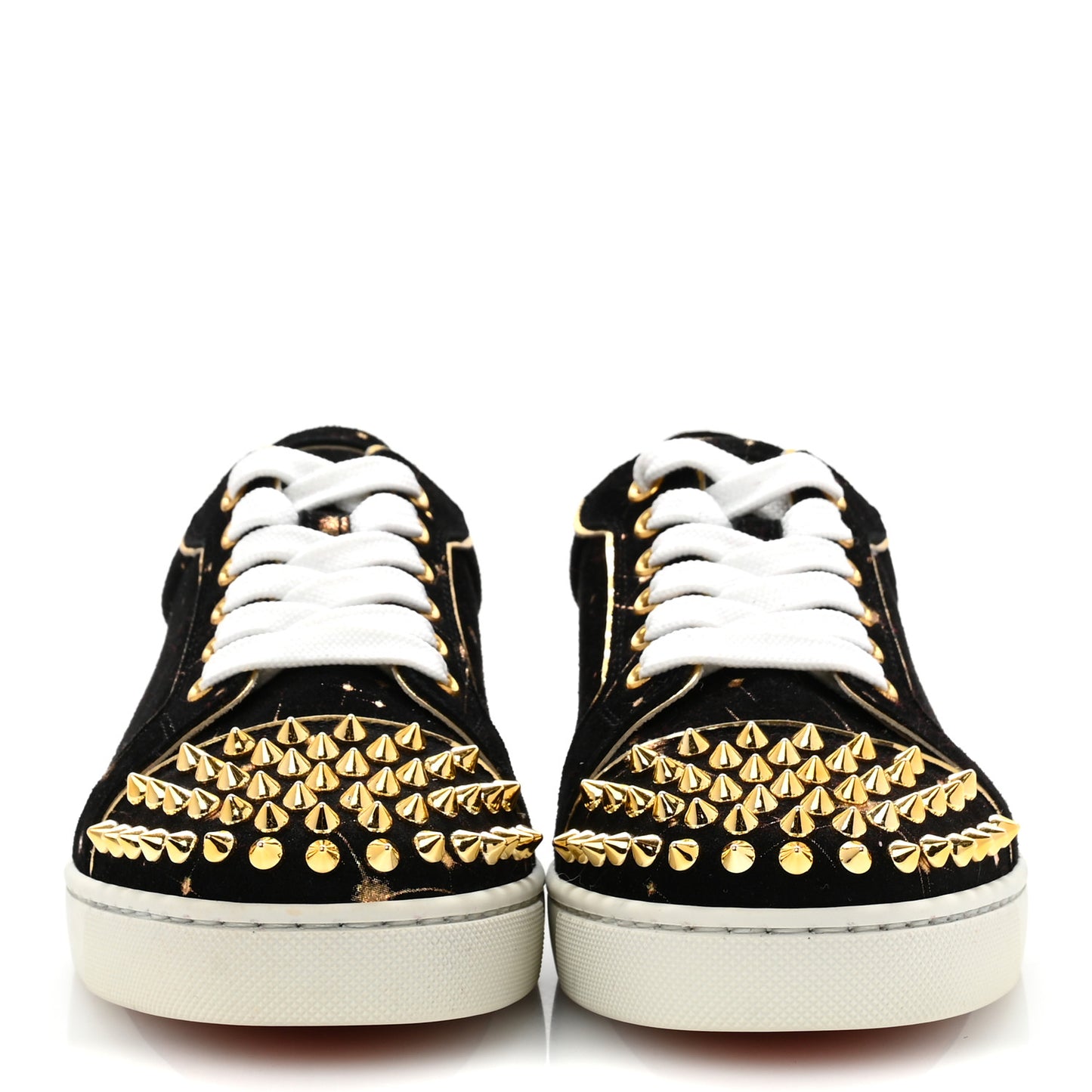 Veau Velours Calfskin Spikes Womens Vieira Flat Sneakers 36.5 Black Gold