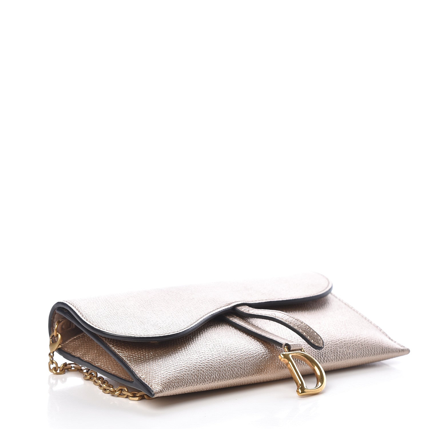 Christian Dior Metallic Calfskin Saddle Chain Wallet Gold 4 of 14