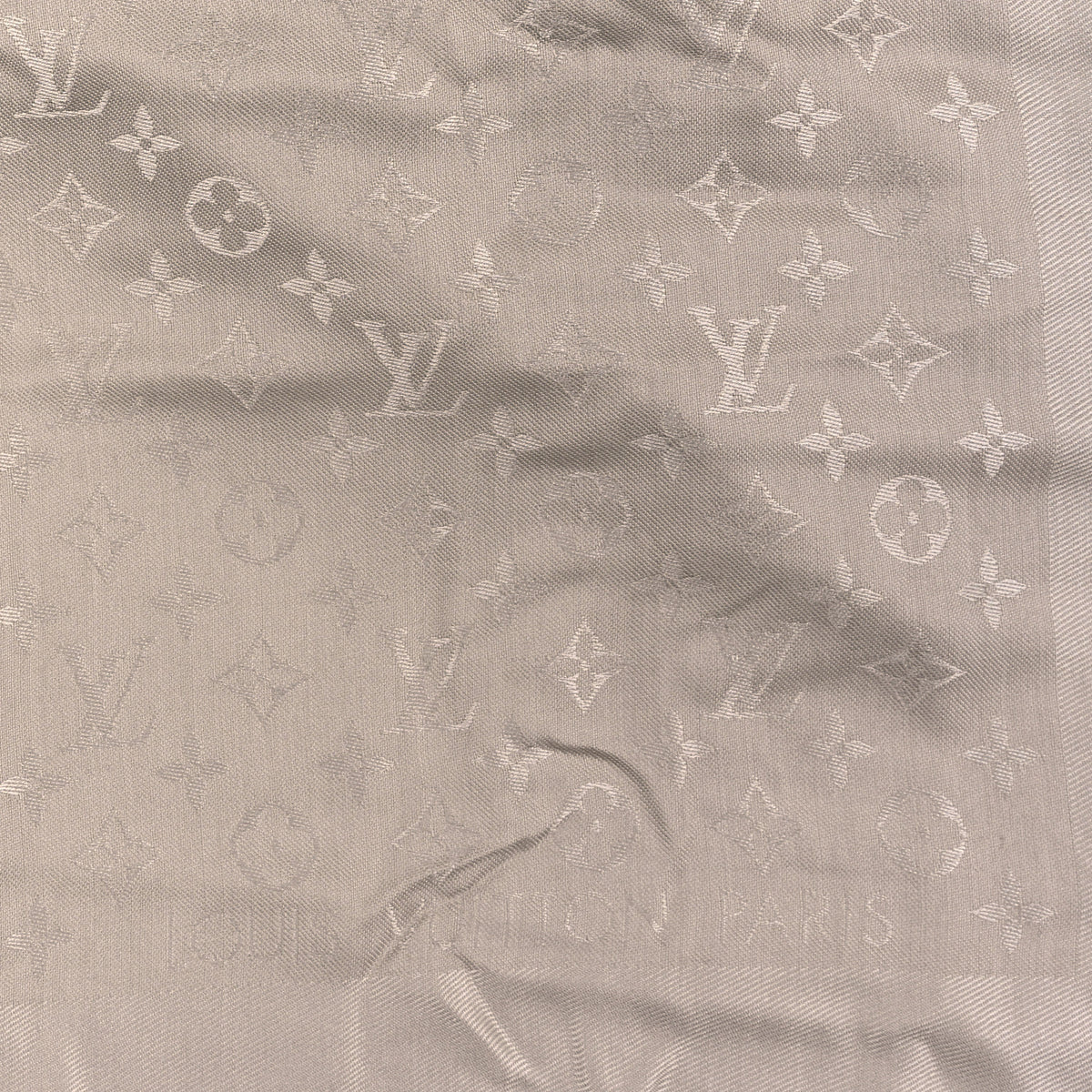 Silk Wool Monogram Shawl Greige