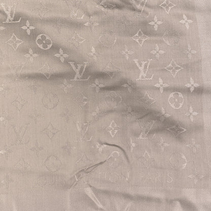 Louis Vuitton Silk Wool Monogram Shawl Greige 2 of 3