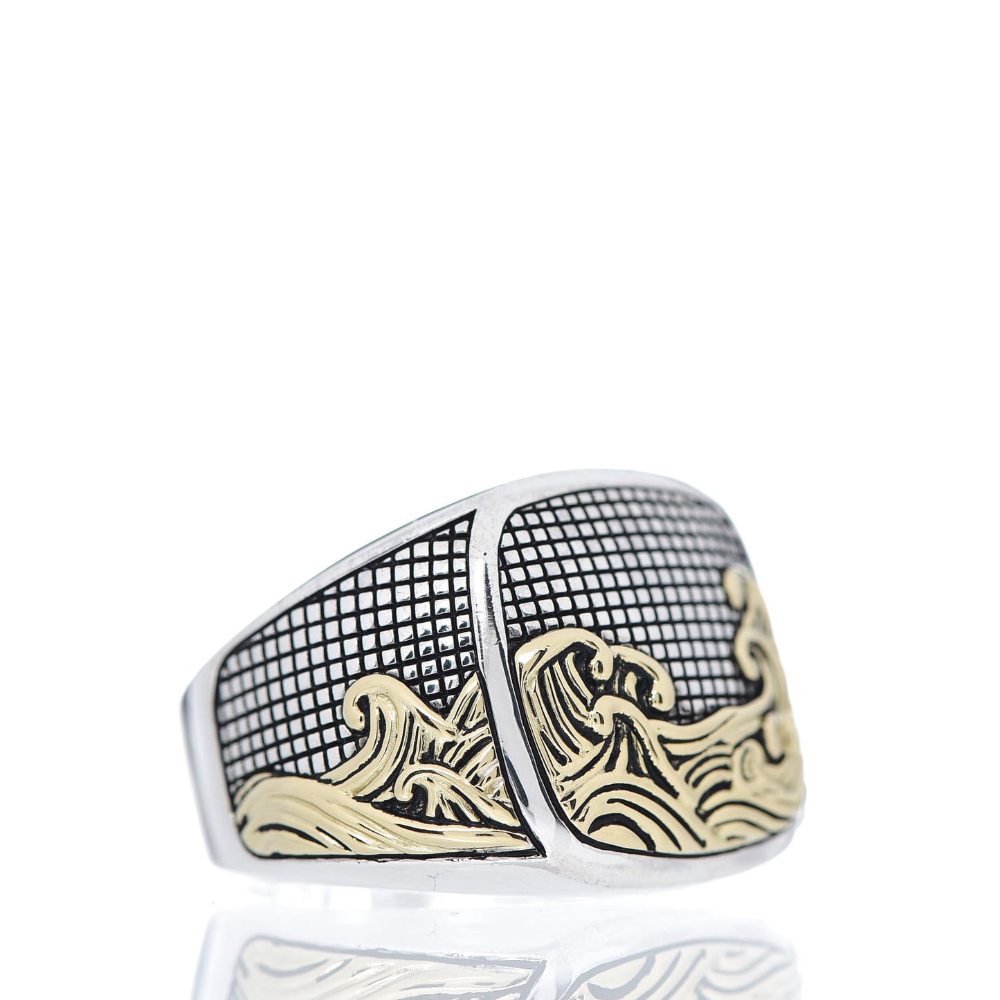 Sterling Silver 18K Yellow Gold Waves Signet Ring 62 10