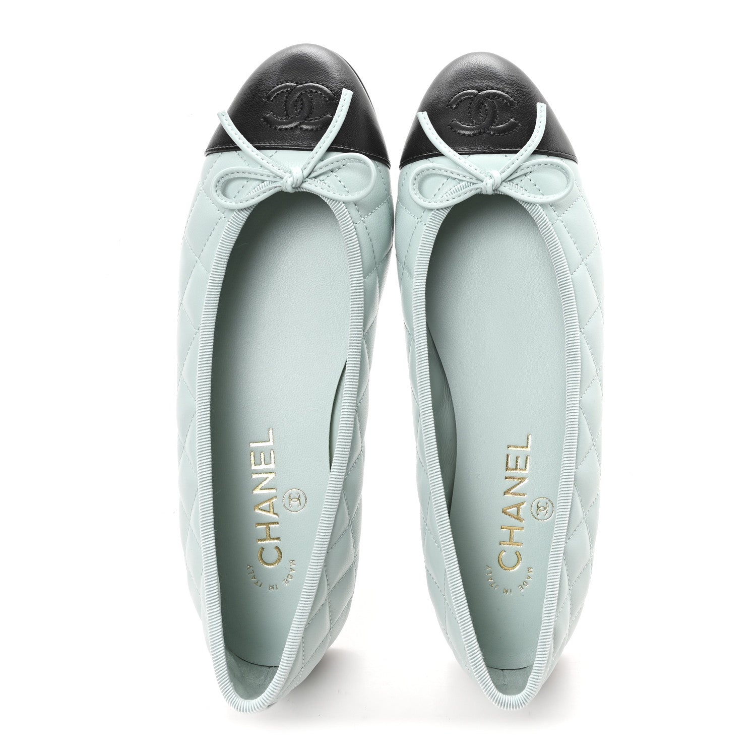 Chanel Lambskin Quilted CC Cap Toe Ballerina Flats 37.5 Light Blue Black 2 of 10
