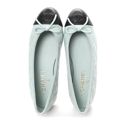 Chanel Lambskin Quilted CC Cap Toe Ballerina Flats 37.5 Light Blue Black 2 of 10
