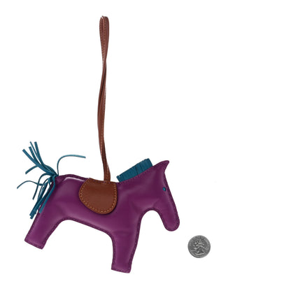 Hermes Milo Lambskin Grigri Rodeo Horse Bag Charm GM Anemone Bleu Izmir Fauve 2 of 4