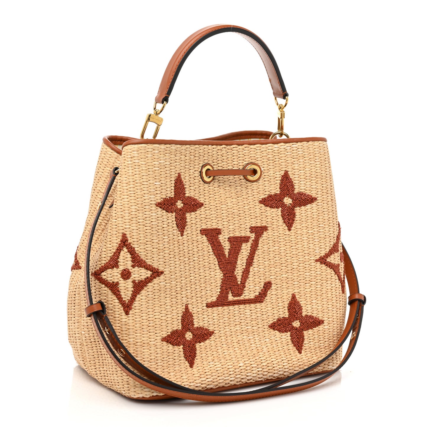 Raffia Calfskin Monogram Neonoe MM Tan
